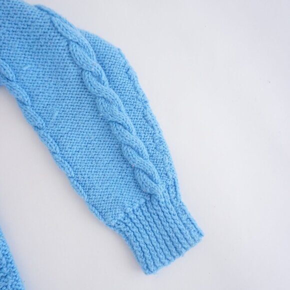 Vintage Handmade Blue Cable Knit Fisherman Mock Neck Sweater Large - Picture 5 of 11